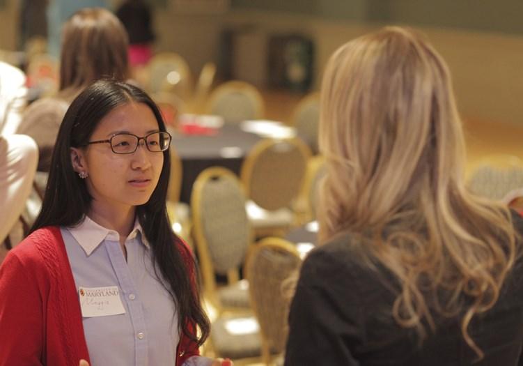 two women in discussion 