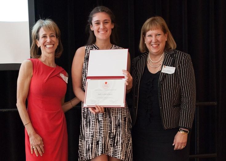 scholarship recipient and two presenters 