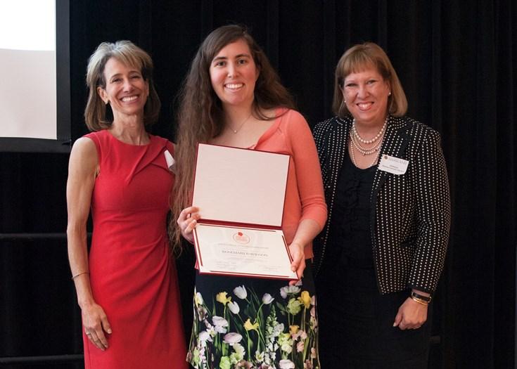 scholarship recipient and two presenters 