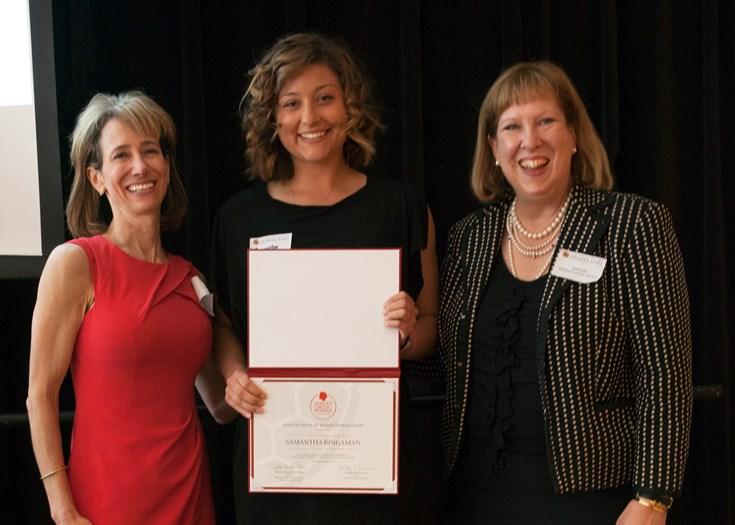 scholarship recipient and two presenters 